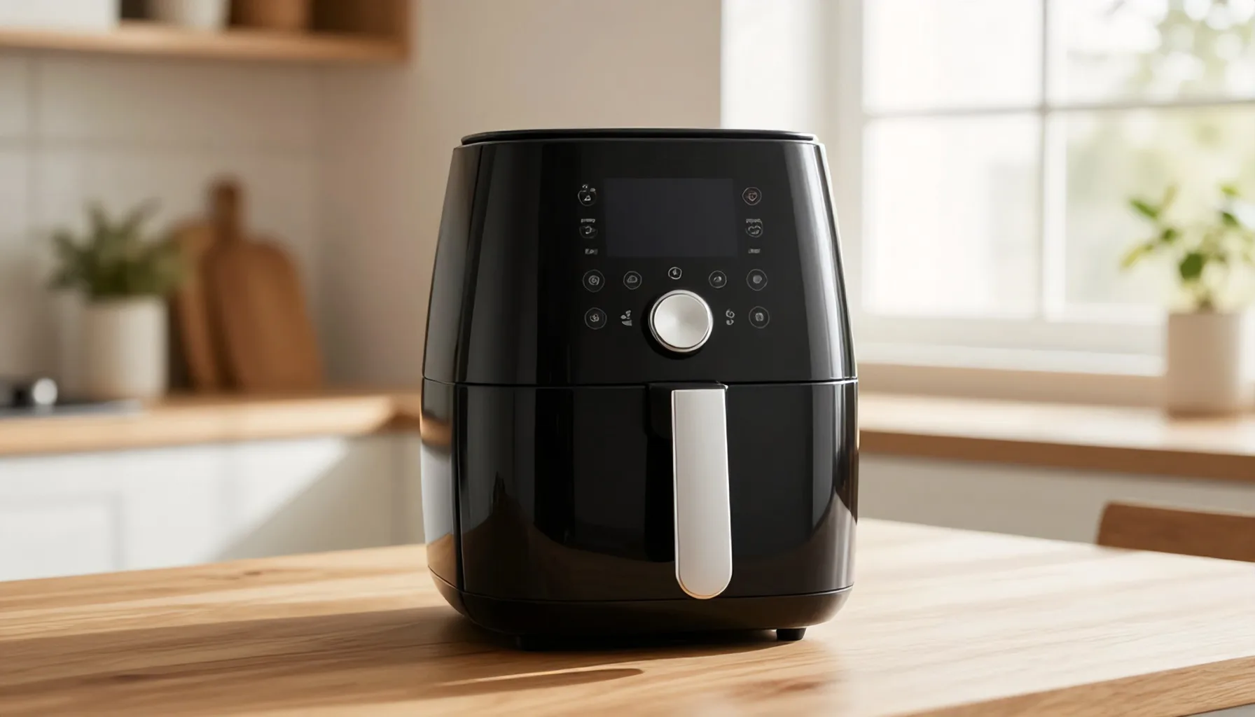 Air fryer em uso na bancada da cozinha
